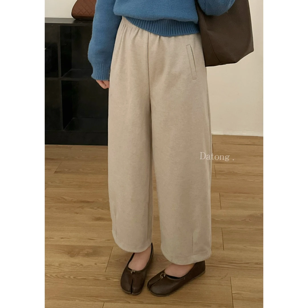 【Datong】秋冬新款松紧腰宽松显瘦哈伦裤毛呢休闲裤奶奶裤