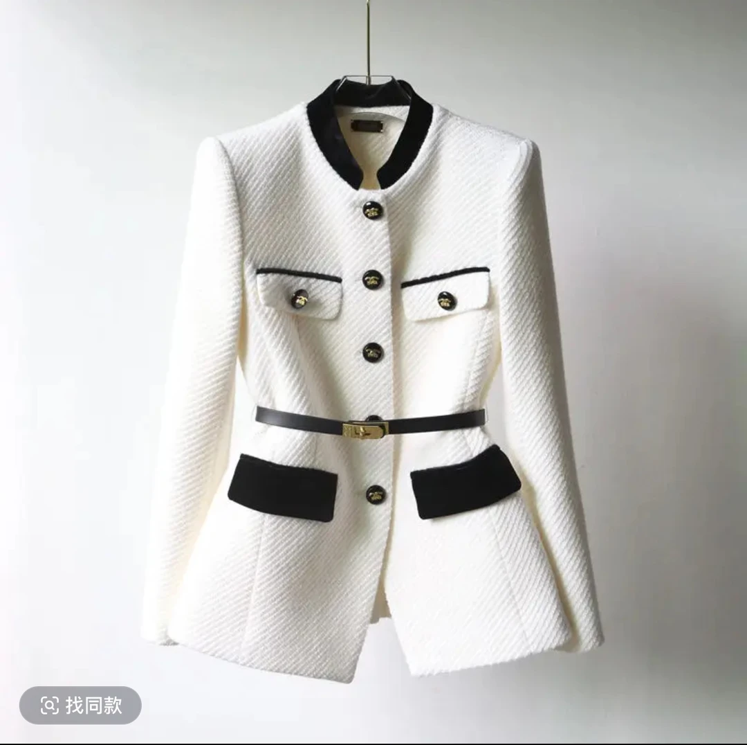 8801秋冬新款时尚中长款收腰显瘦小香风正肩小个子外套