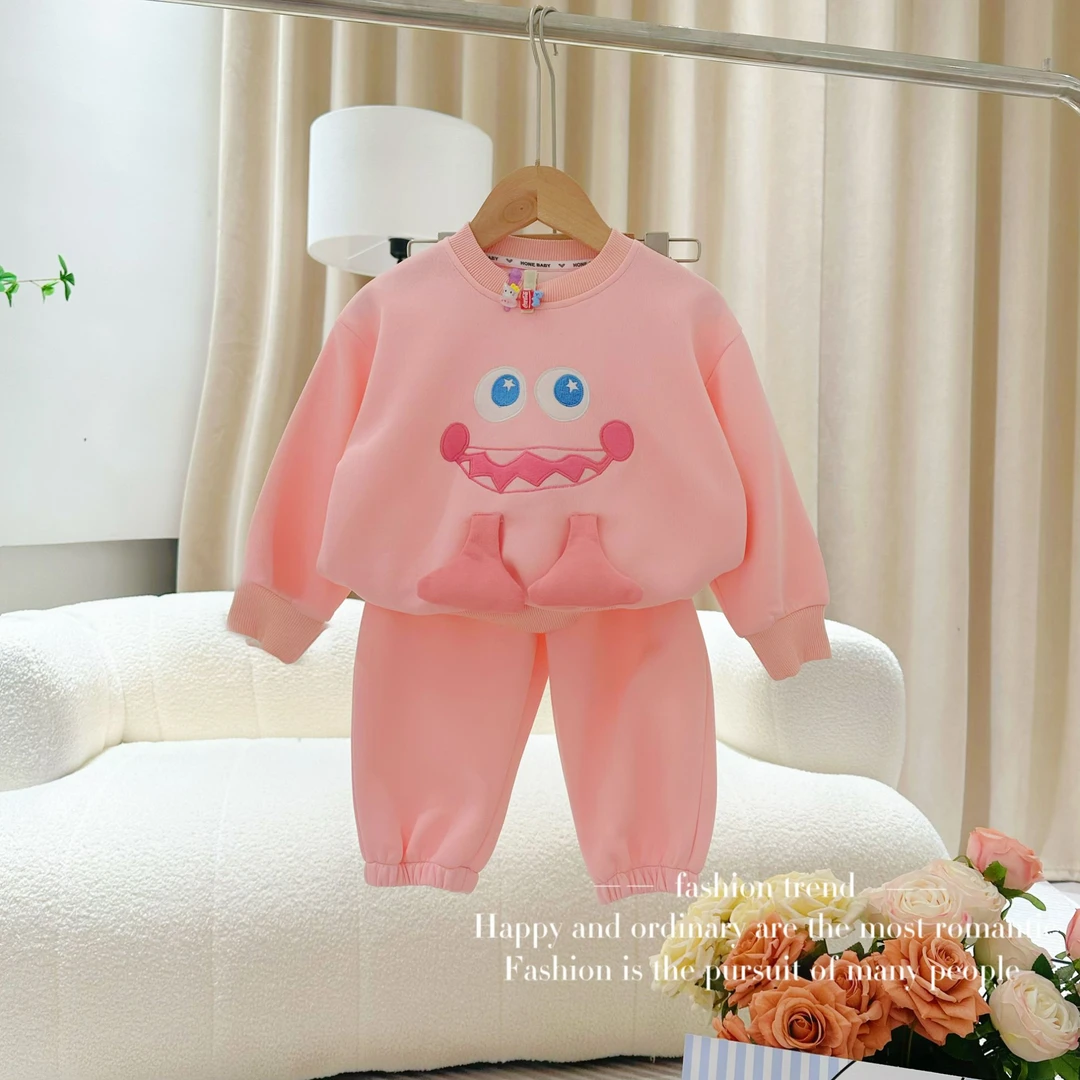 女童套装卡通小怪兽可爱百搭洋气2024新款女童洋气女宝宝春秋款
