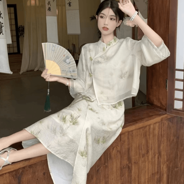 二件套2024中式国风套装温柔仙气优雅禅意女装宽松夏旗袍女民国风
