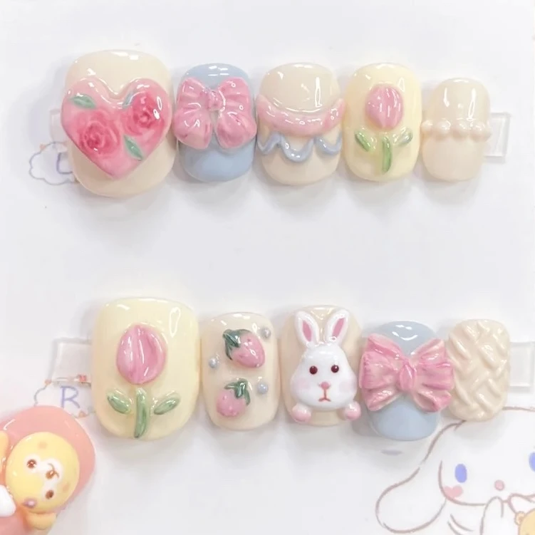 【郁金香山上的兔子】晕染郁金香高端显白卡通立体美甲