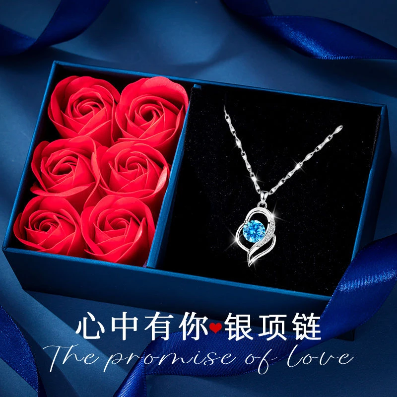 坠链均925银合成锆石 项链女纯银爱心吊坠送女友生日礼物母亲节