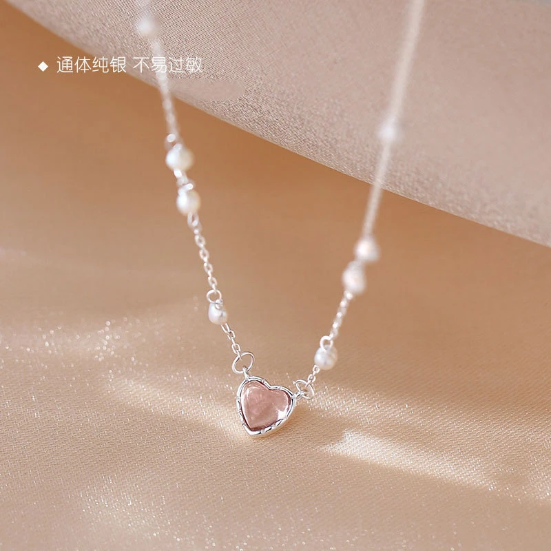 s925纯银爱心珍·珠项链女2023年新款轻奢小众锁骨链颈链夏新款