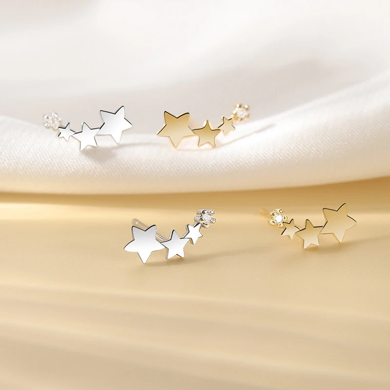 S925纯银星星耳钉耳环女小众设计小巧高级学生耳饰品2023年新款潮