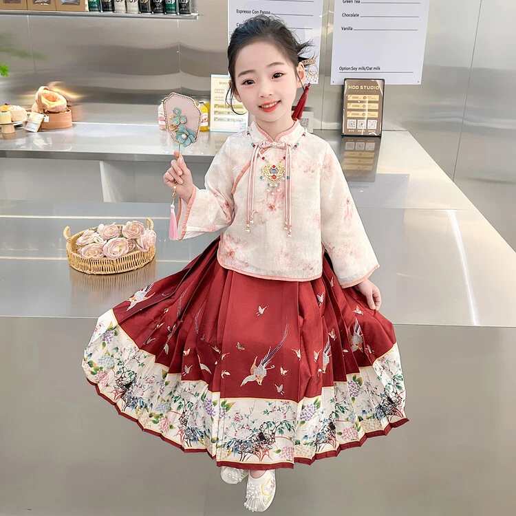 马面裙女童汉服春季儿童套装古风春装明制古装2024新款国风两件套