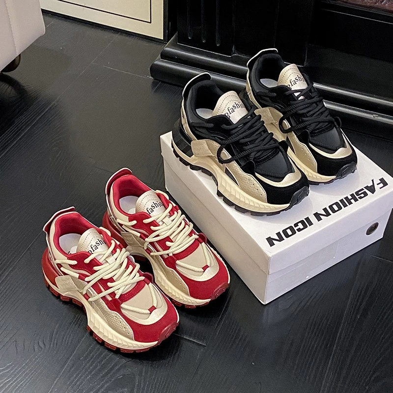 小蛮腰女鞋华夫阿甘鞋爆款红色老爹鞋女款女士秋季新款运动休闲鞋