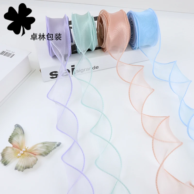 素色鱼尾纱鲜花花束尺寸礼品蛋糕盒蝴蝶结绑带绸带花店用品资材