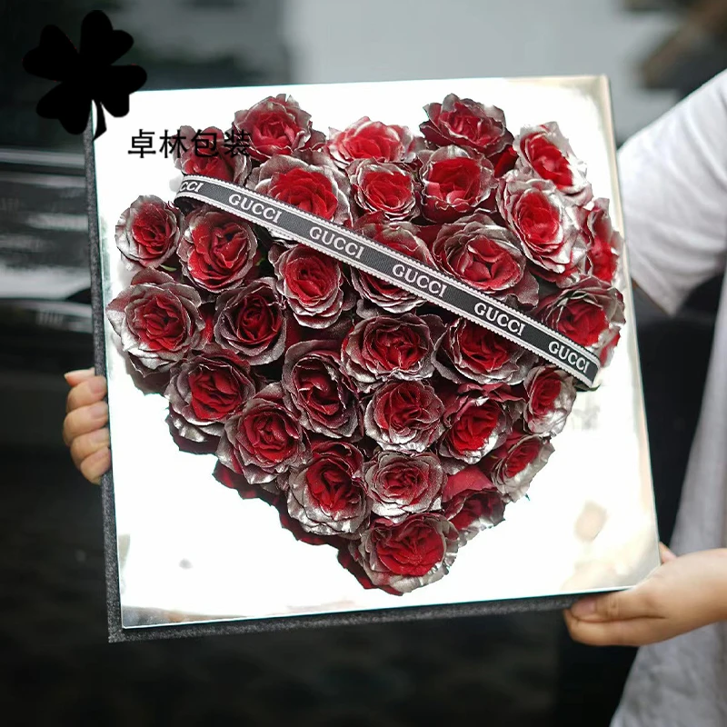 【直播】魔镜爱心盒手工镜面玫瑰鲜花插花盒花店用品资材