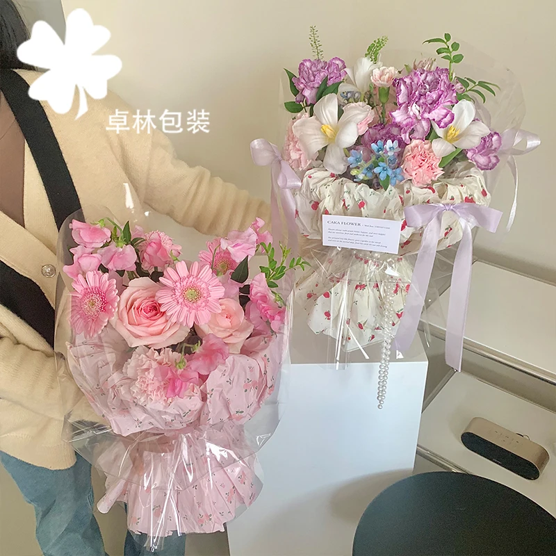 【视频】38克碎花印花雪梨纸郁金香蝴蝶结花艺鲜花礼物包装纸花束