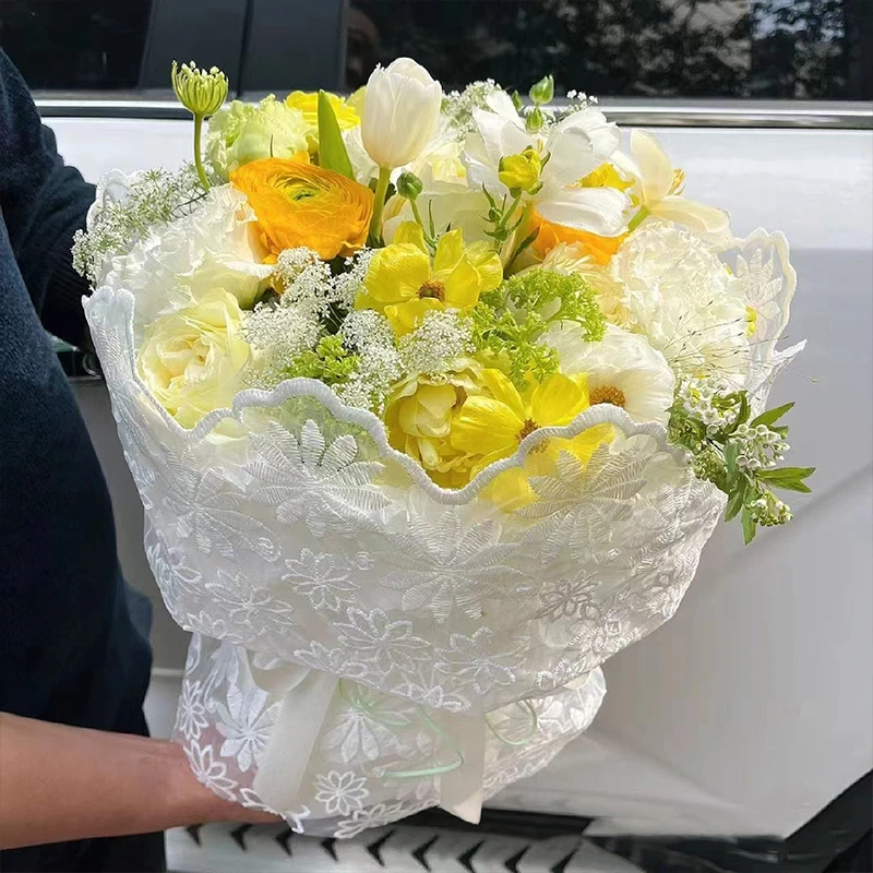 【直播】蕾丝刺绣镂空高档布艺包花布鲜花花束包装diy花艺