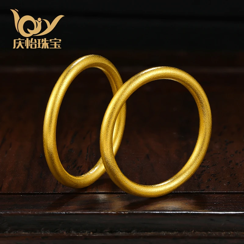 999足金素圈黄金戒指女 三生三世古法金传承戒子 金饰礼物送女友