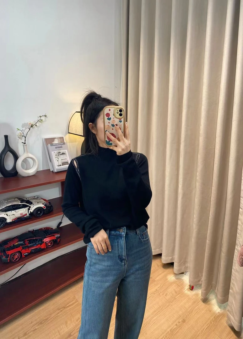 【慧慧精选】秋冬新品 半领带砖超细羊毛毛衣打底衫