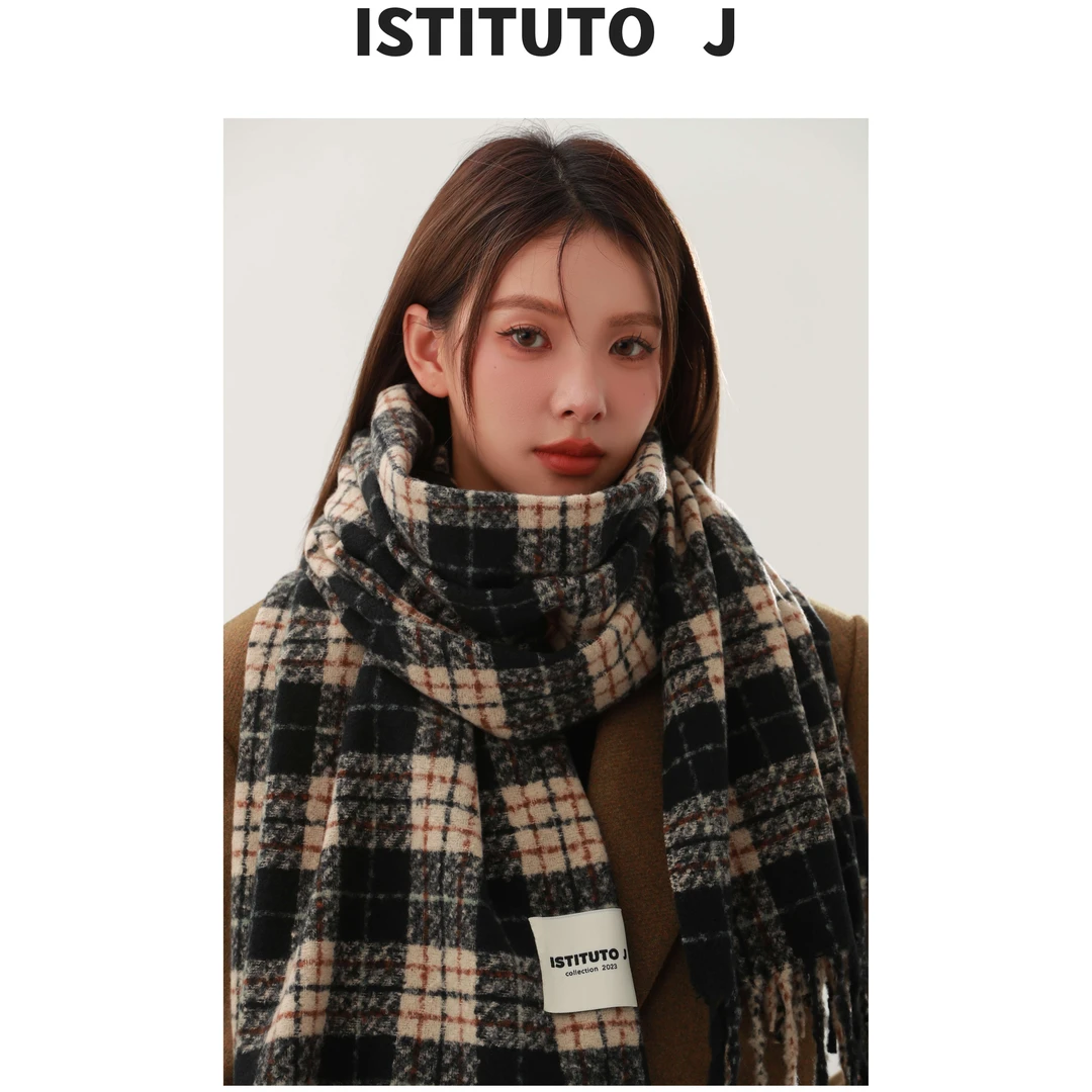 秋冬季新款百搭韩版情侣学生保暖披肩围脖ins格纹双面加厚围巾