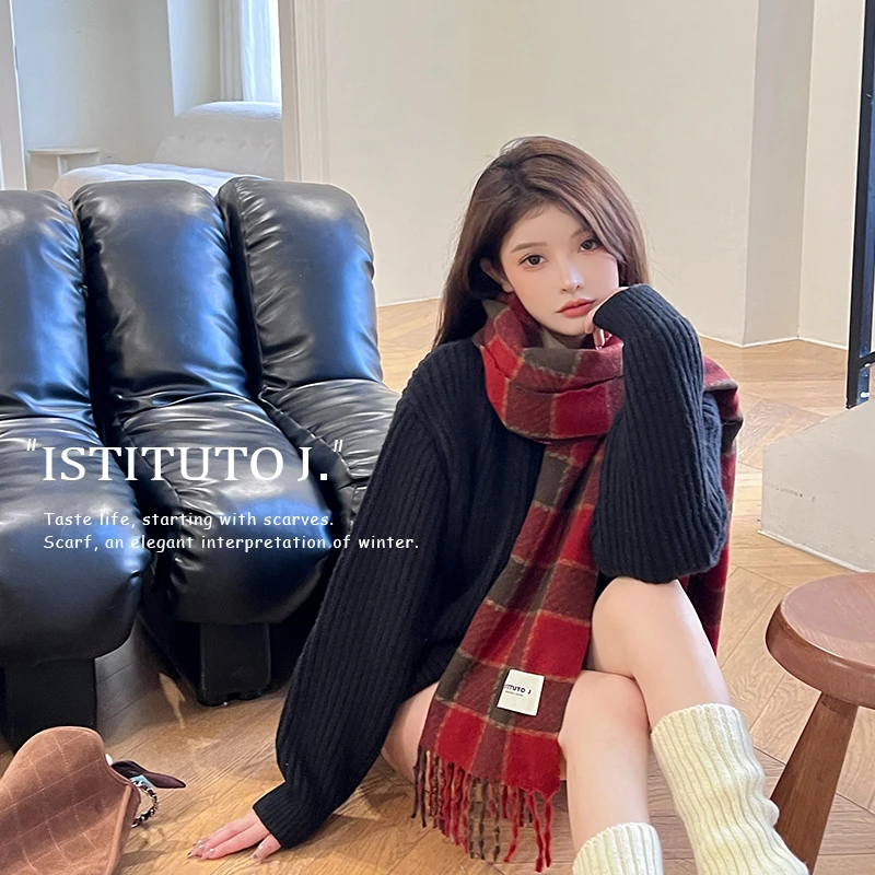 ISTITUTO J【红色围巾合集】圣诞保暖加厚学生情侣时尚围巾百搭韩版