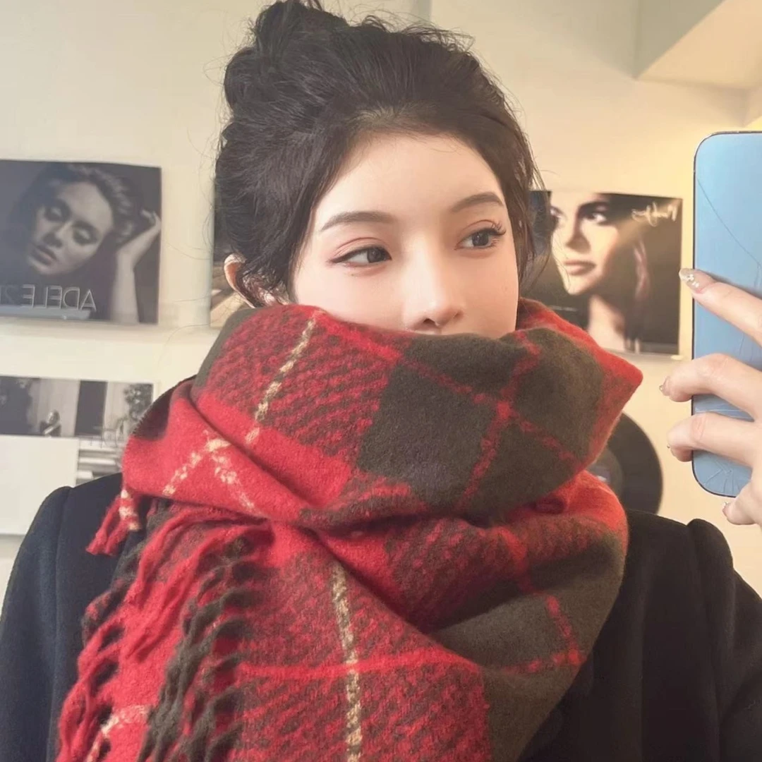 ISTITUTO J秋冬季新年氛围感格子加厚百搭情侣保暖网红围巾