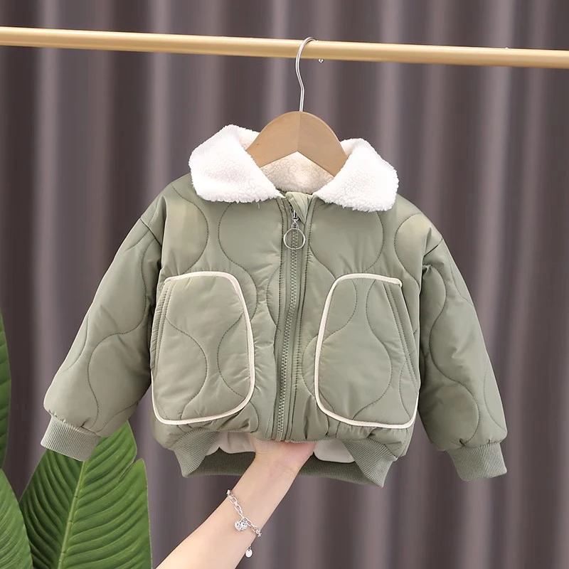 男童冬装加绒外套宝宝加厚保暖棉衣冬季小童加棉夹克拉链衫上衣潮
