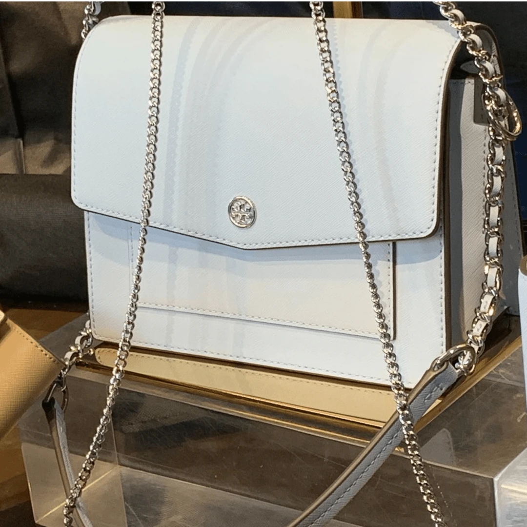 全新未使用 TORY BURCH/汤丽柏琦 Robinson雾霾蓝链条包154317