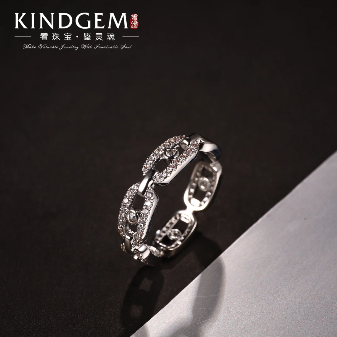 铜合金锆石戒指 经典轻奢气质银色镂空个性闭口戒指 C-29583