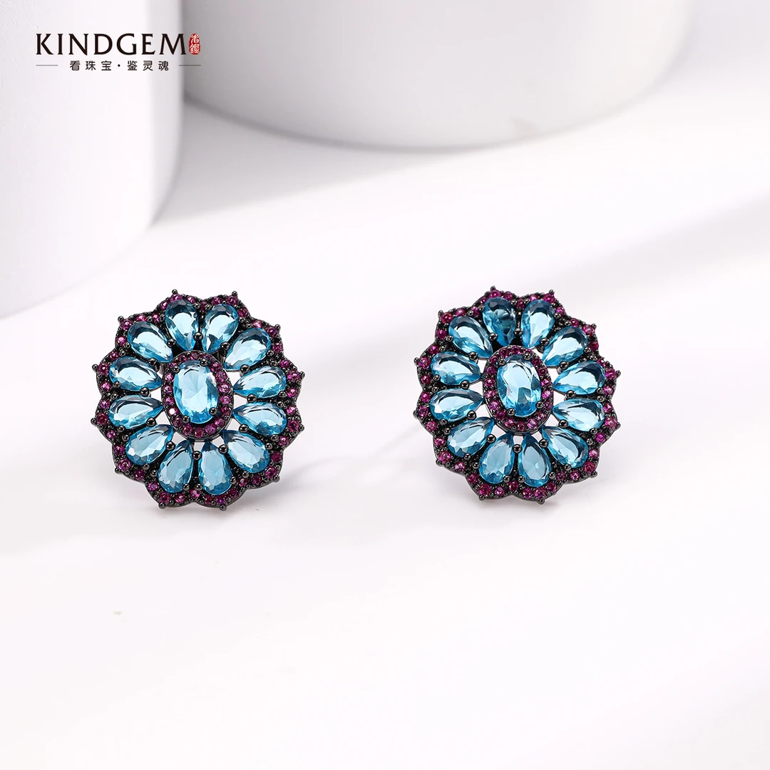 看鉴 铜合金耳饰 AZ01XXGC-10691思念的缘由蓝色花朵简约耳环