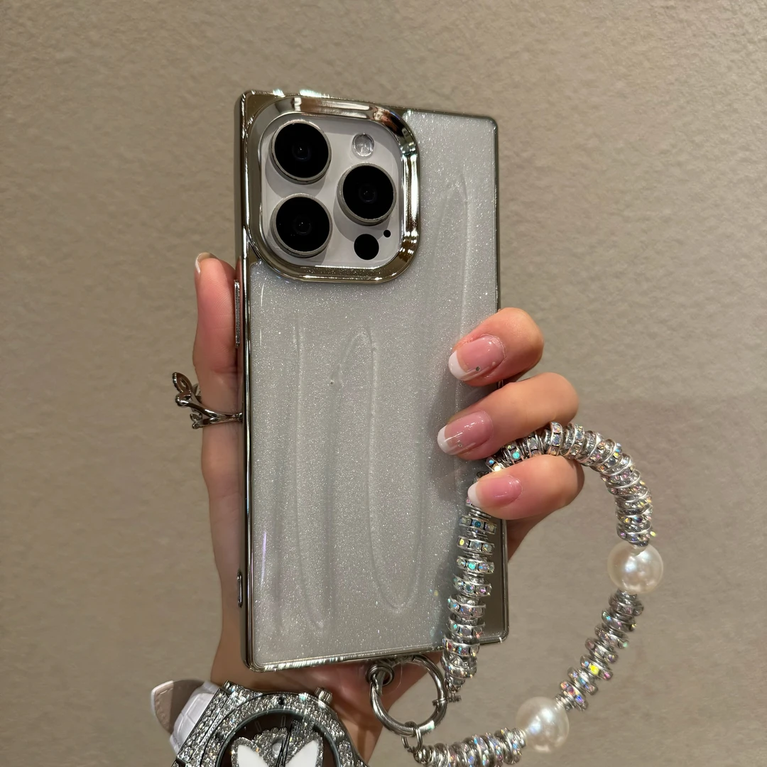 ins风闪粉电镀方形手机壳适用苹果15promax水泥纹iPhone14创意12