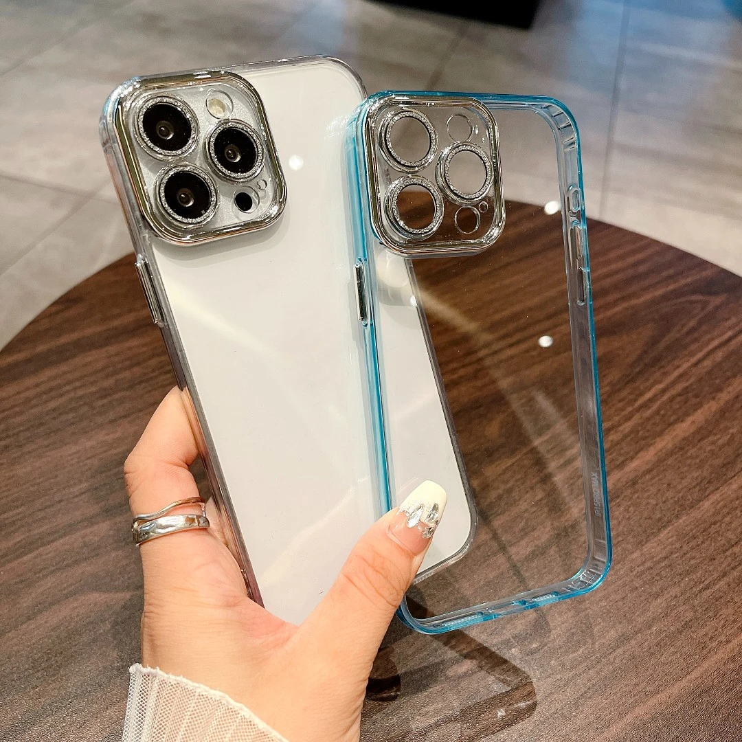 精孔闪粉镜头膜iphone15手机壳苹果14promax高级感13简约透明12女