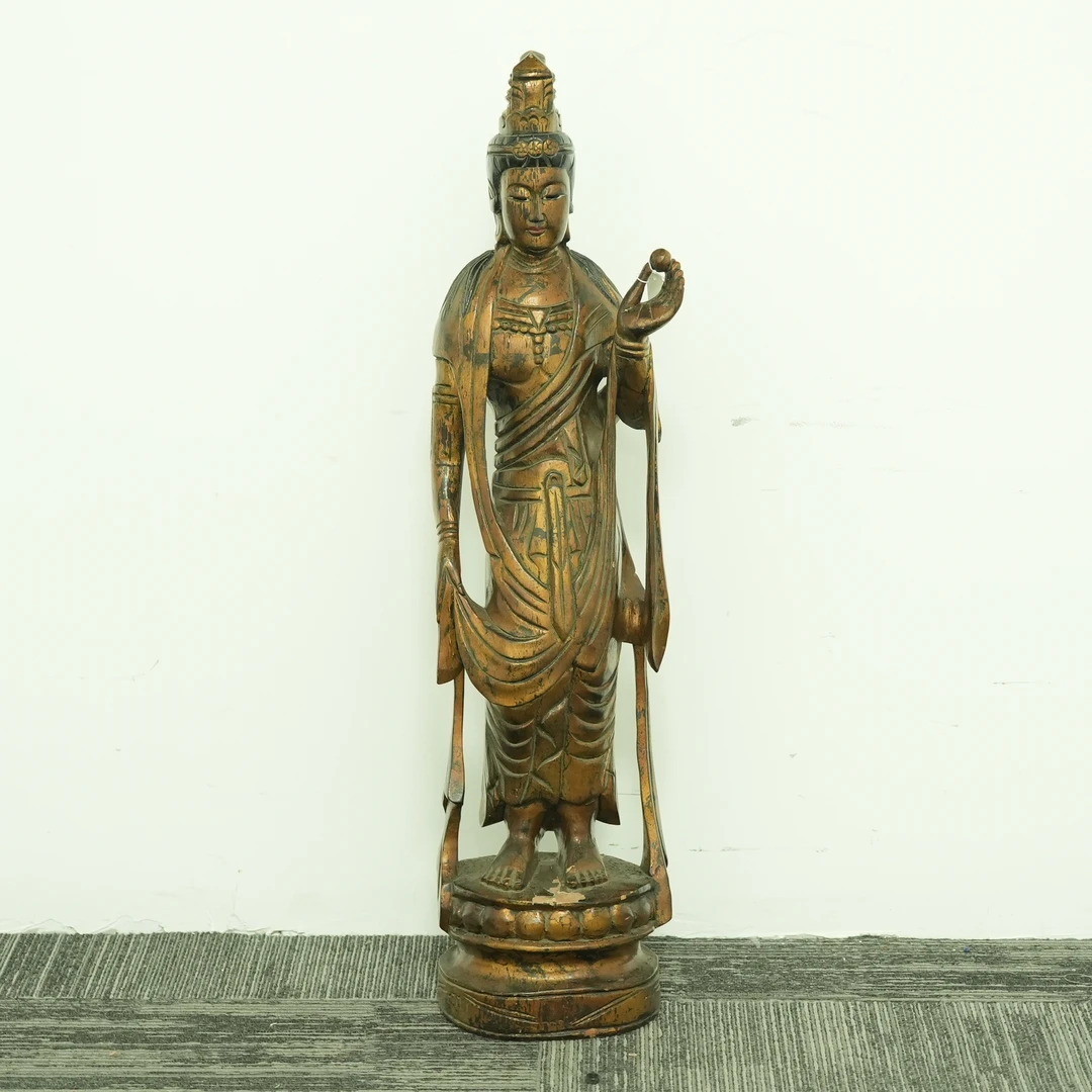 十九世纪木雕鎏金观音像【古珠精选】TMSY2411213005