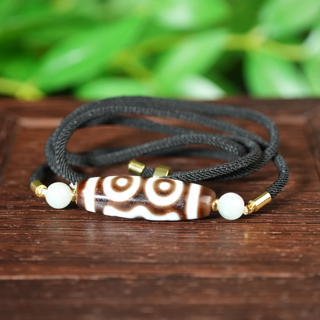 三眼玛瑙珠珠编绳项链【华豫之门】AAJXD240824002