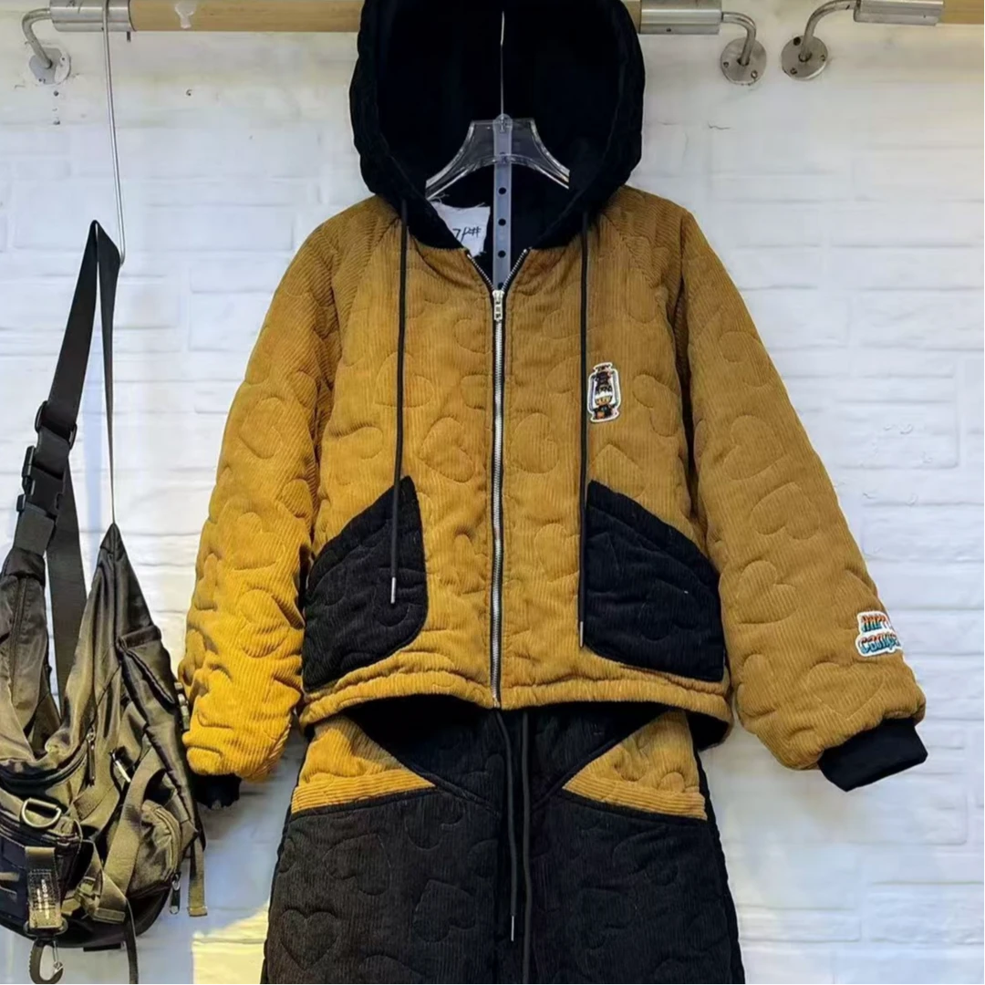 冬款撞色连帽新款棉衣