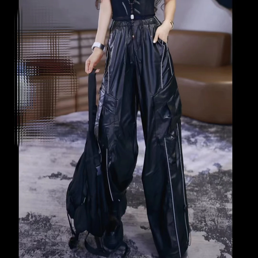 裤脚口两穿休闲宽松皮裤