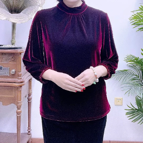 醋酸丝绒小衫时尚高档气质百搭大码88A77709