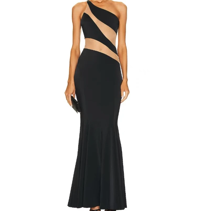 QQHH009 斜肩撞色连衣裙