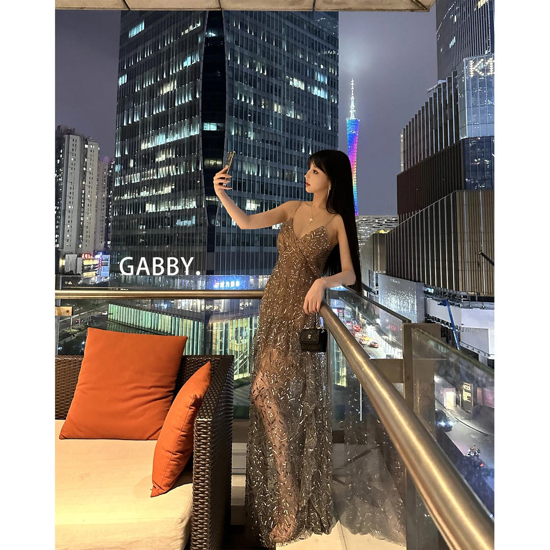 GABBY【佛罗里达】高级感亮片吊带连衣裙气质名媛轻奢风长裙A2367