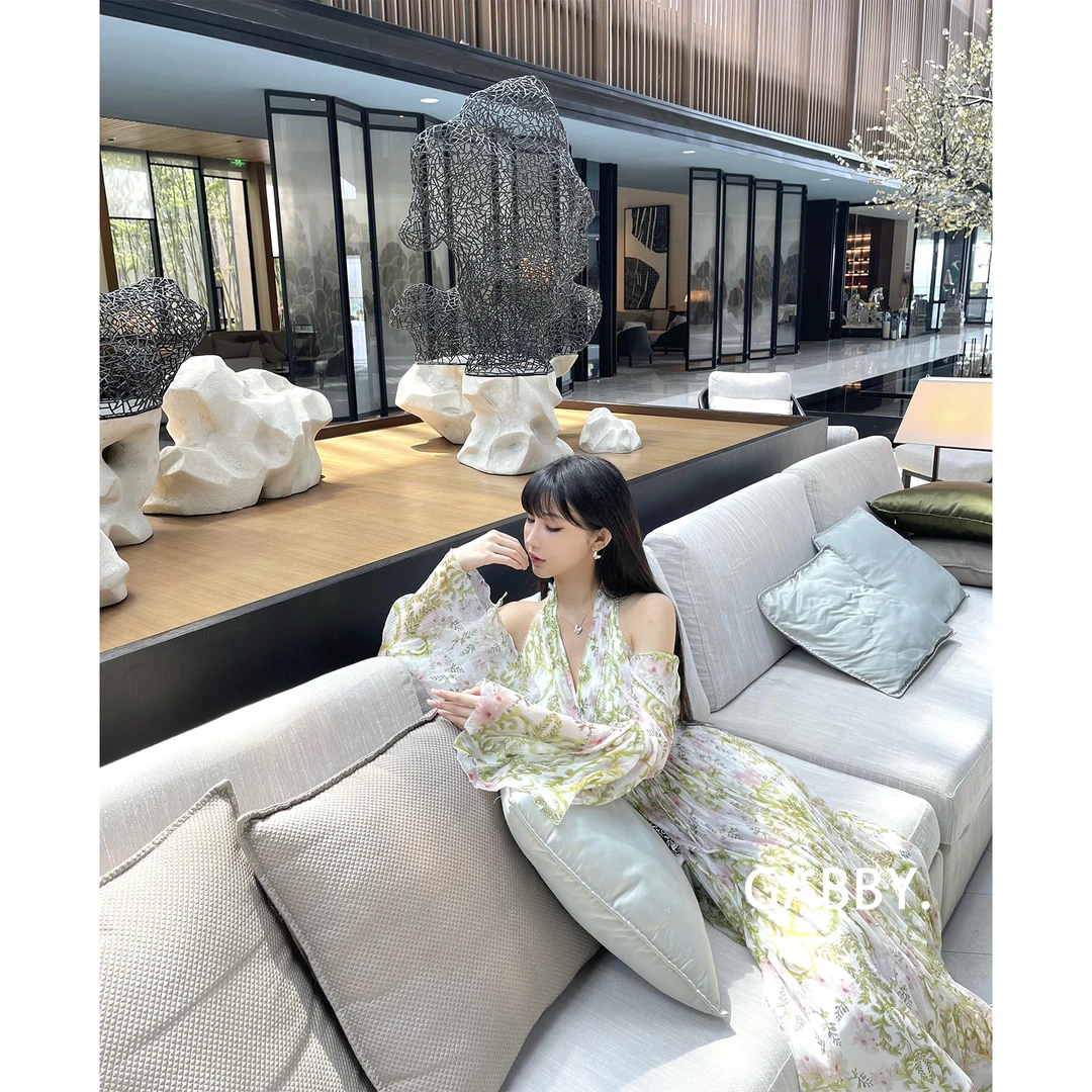 GABBY  贵妇系列 桑蚕丝仙女裙 轻奢设计气质法式绿色连衣裙A2240