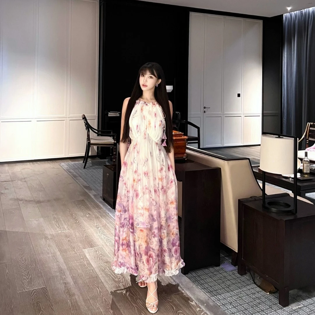 GABBY  【紫霞仙子】 温柔碎花连衣裙 印花夏季气质长裙仙女A2135