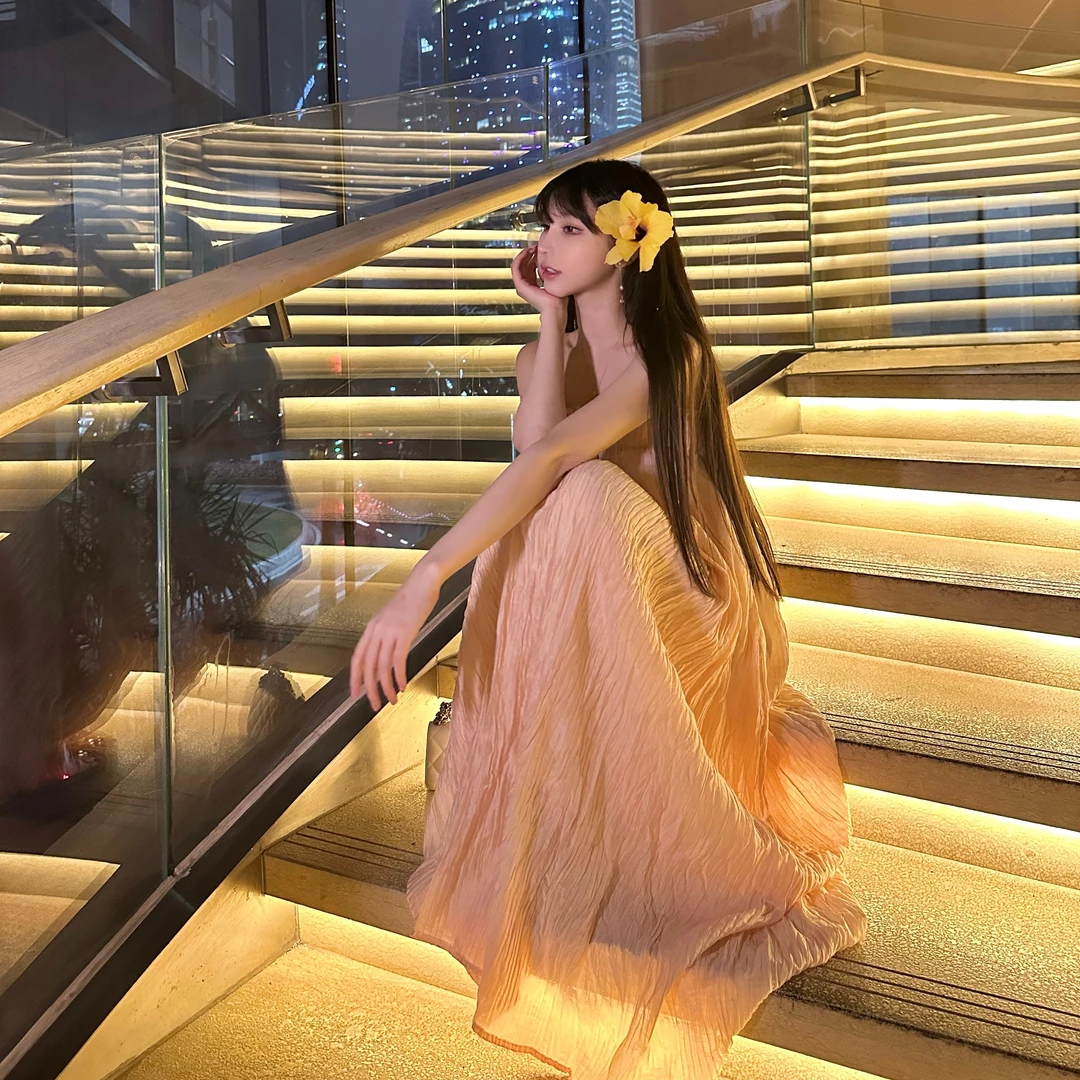 【大促秒杀款】Gabby  一字领宽松中长款吊带连衣裙A2375