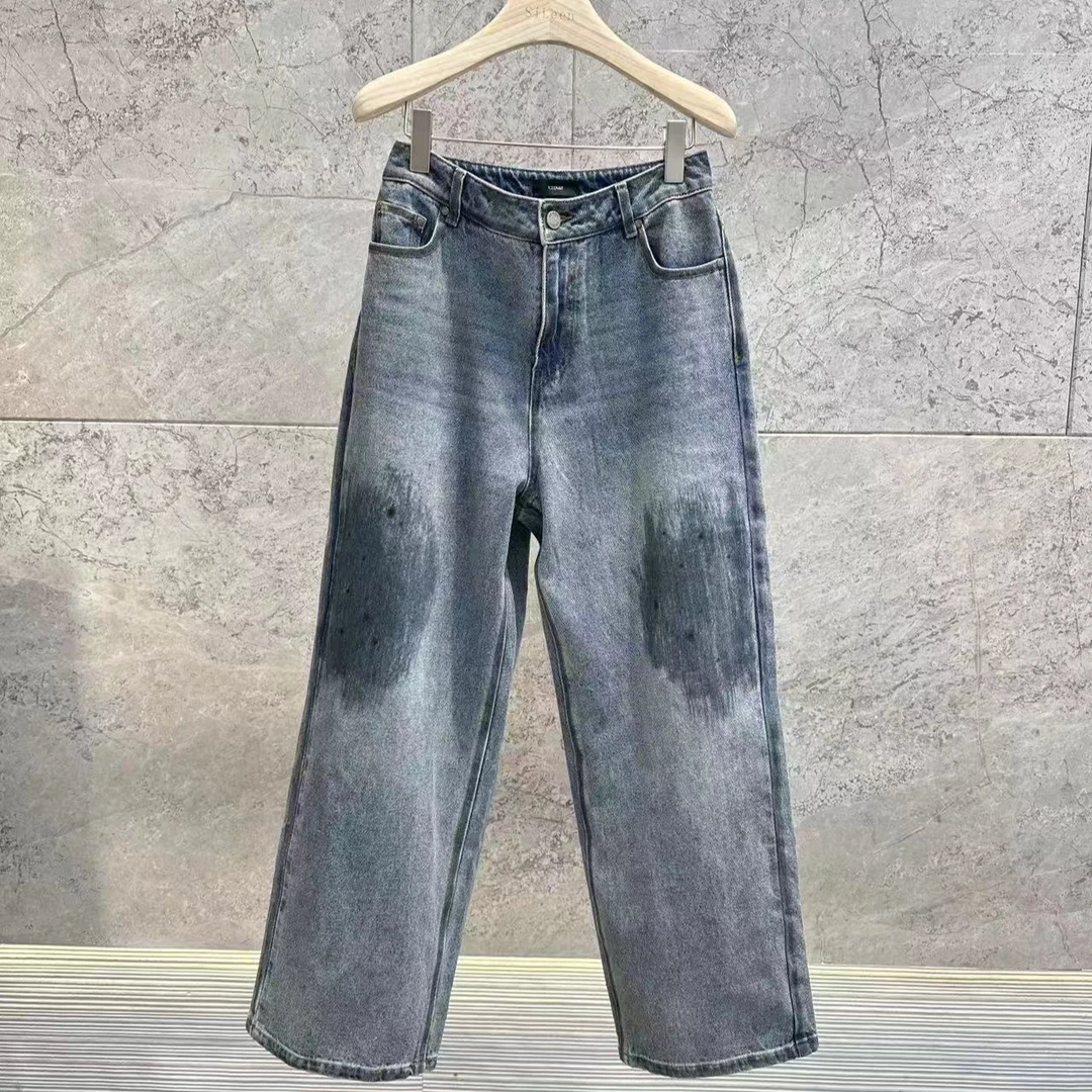 ice dust 24秋新品做旧擦色牛仔裤 24FWDE02MG