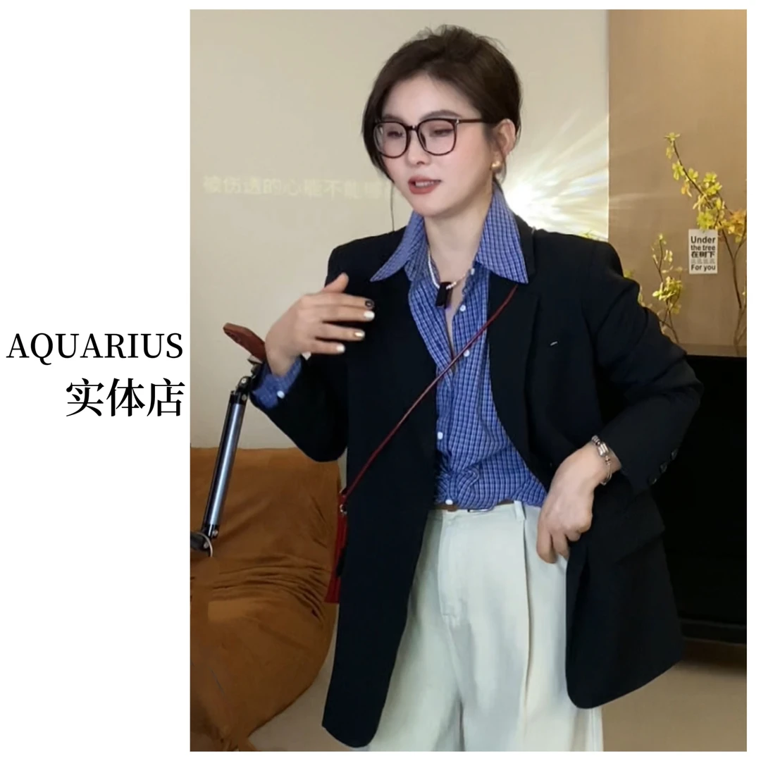 【AQUARIUS 】（酷飒黑西）韩系西装外套+包包7023