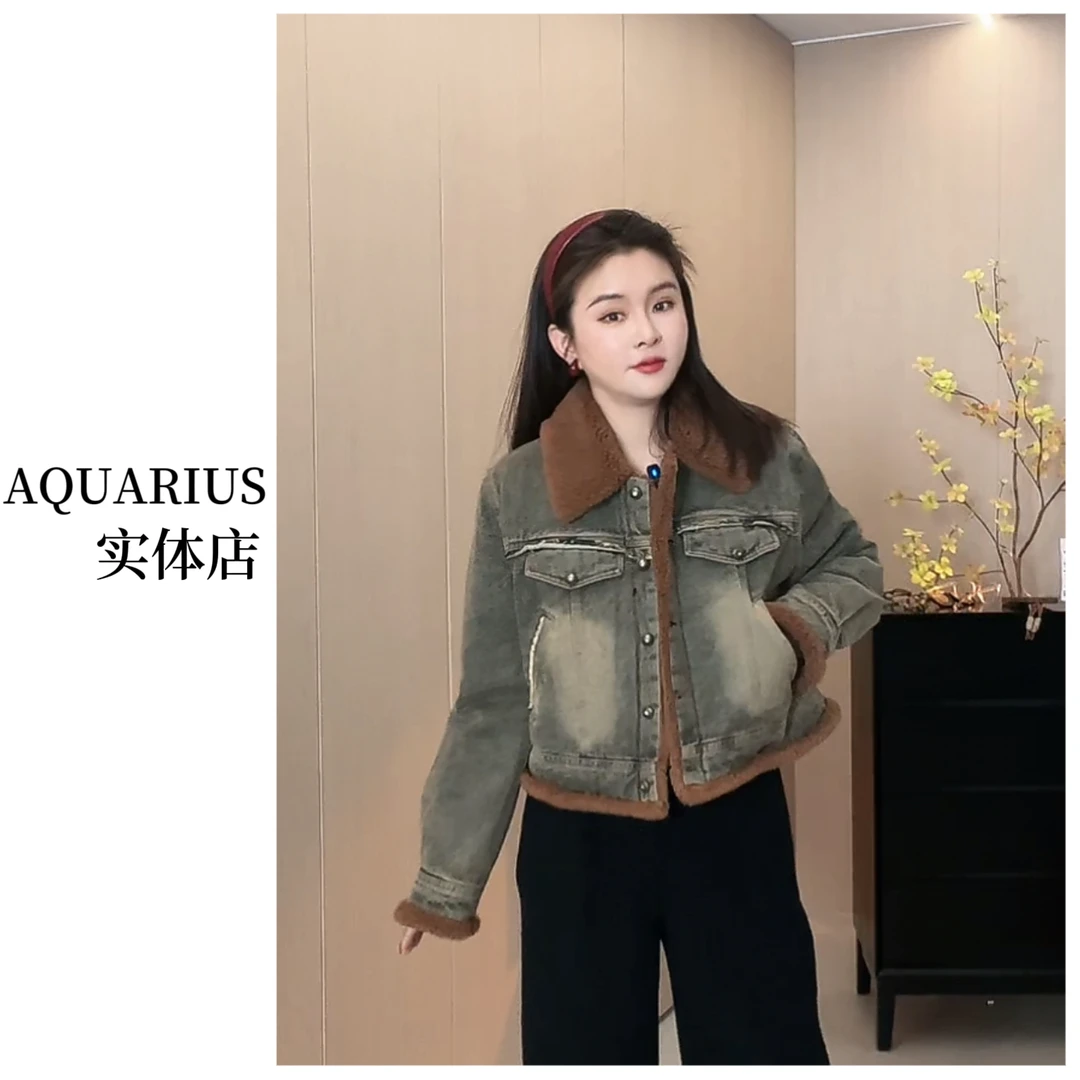 【AQUARIUS】（牛仔玩家）韩系复古加绒外套731690