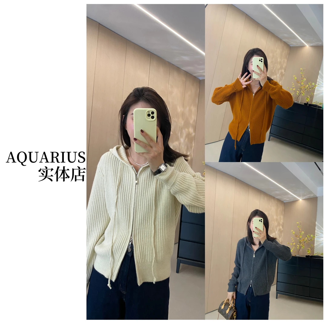 【AQUARIUS 】（慵懒假期）韩系双拉链连帽开衫上衣8030