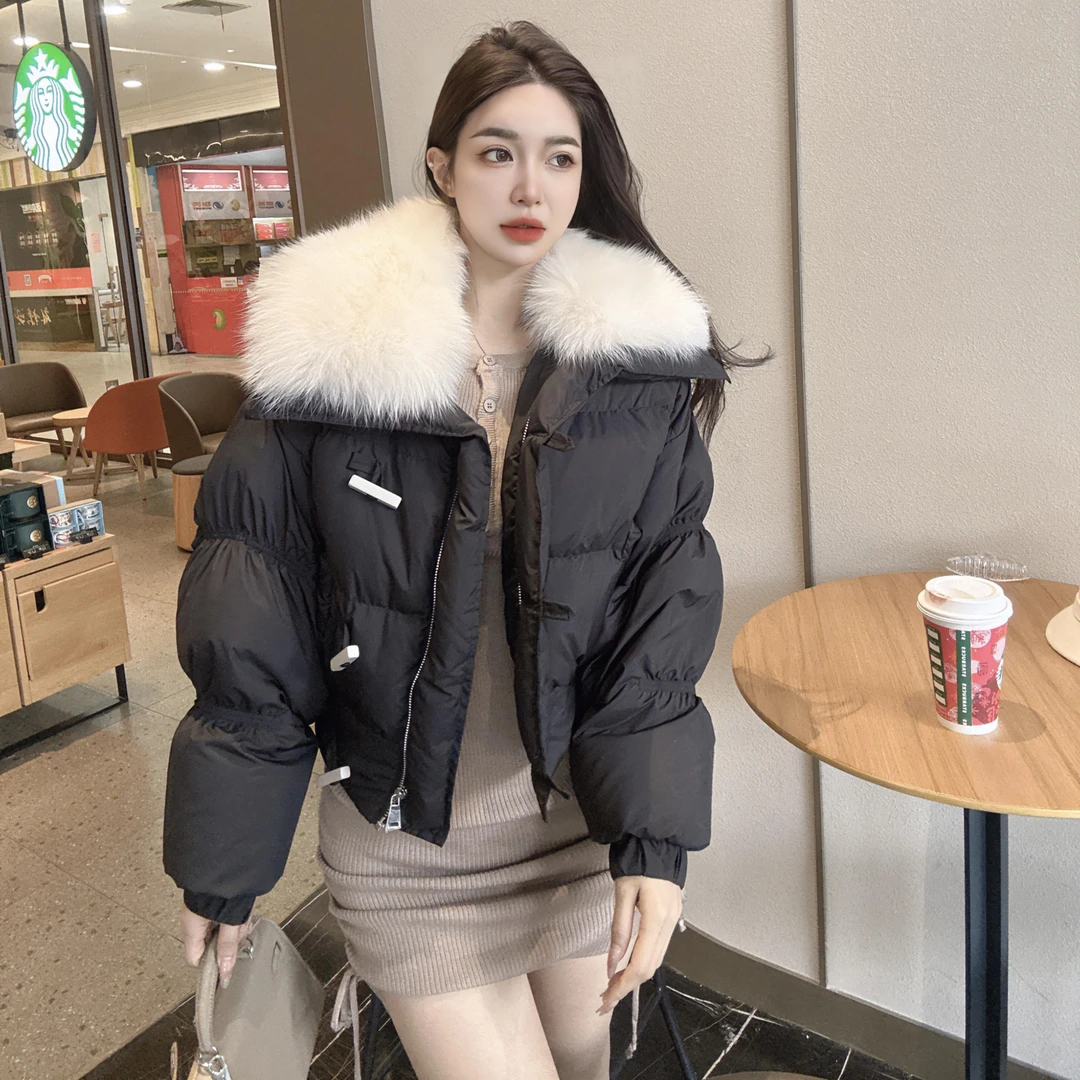 披肩休闲毛毛大翻领百搭羽绒服