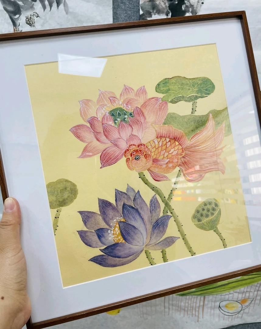 实木相框手绘国画挂画