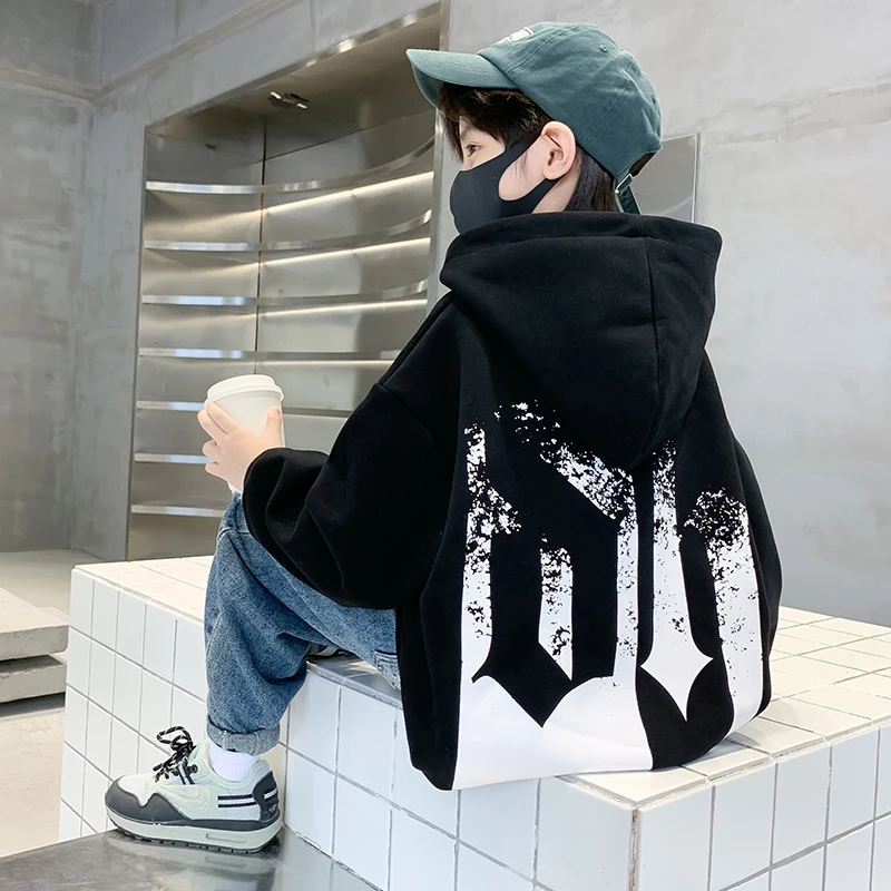 男童卫衣2024新款中大童炸街儿童帽衫外衣时髦网红春秋款打底衫潮