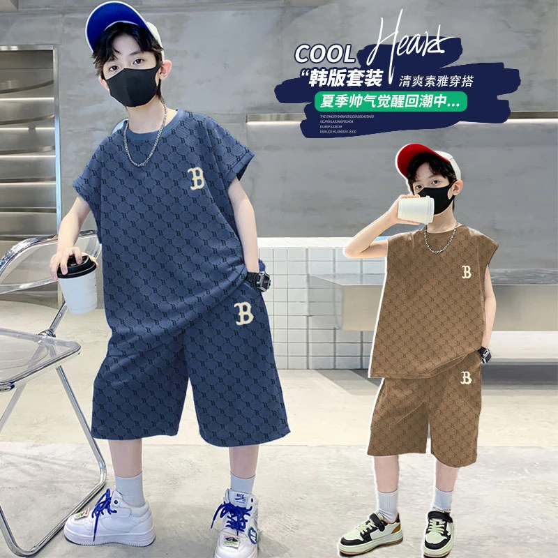 儿童装男童夏装套装2023新款中大童夏季运动背心夏款男孩潮牌帅气