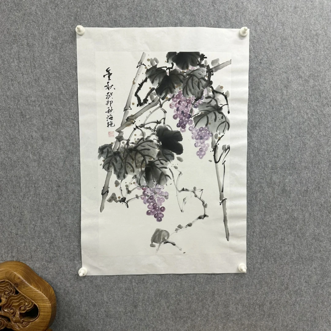 国画《金秋》花鸟 葡萄 托底 45*68cm