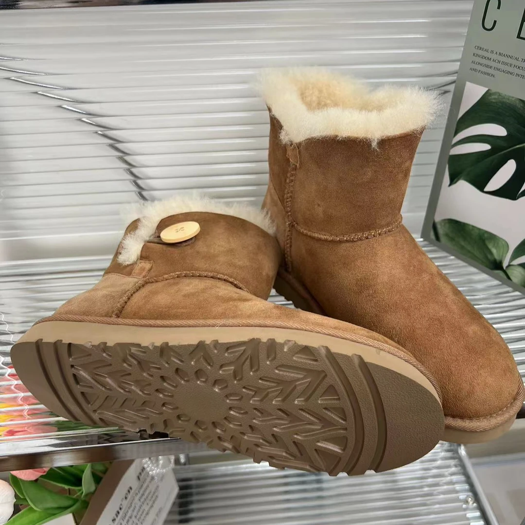 【短款一粒扣】冬季爆款女式雪地靴时尚保暖百搭防滑耐磨羊皮毛一体