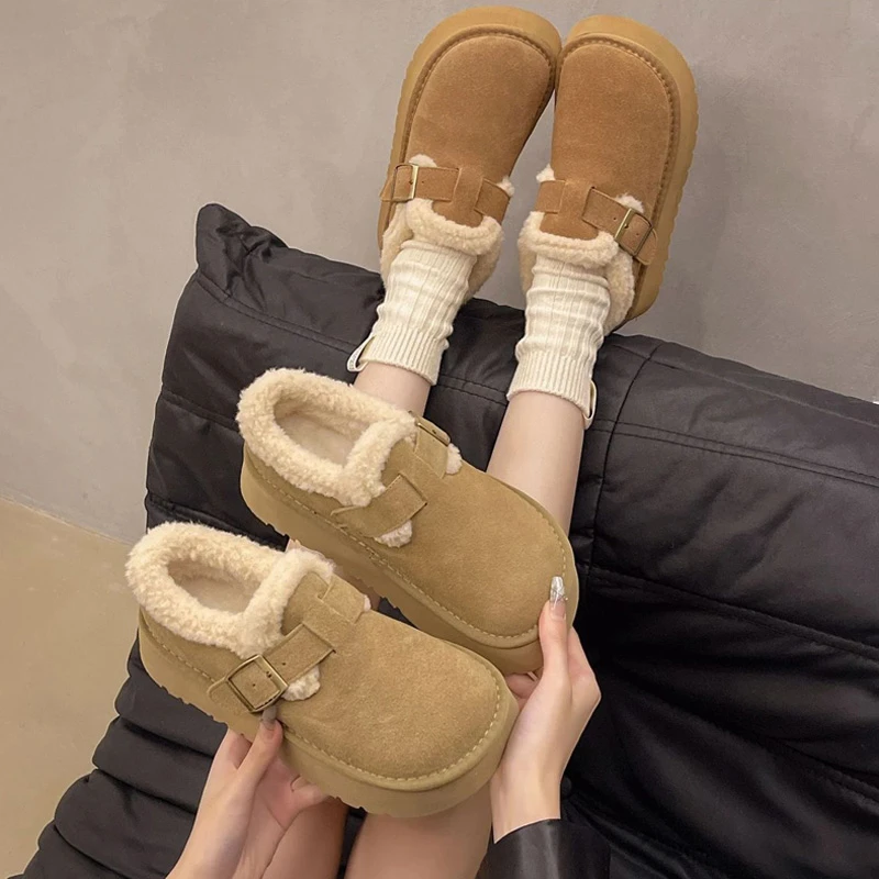 勃肯鞋女加绒保暖雪地靴冬季松糕厚底毛毛鞋休闲防寒东北大棉鞋