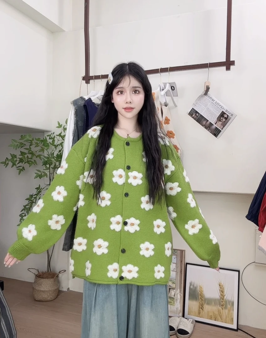 小清新毛衣 立体花朵减龄毛衣开衫外套女