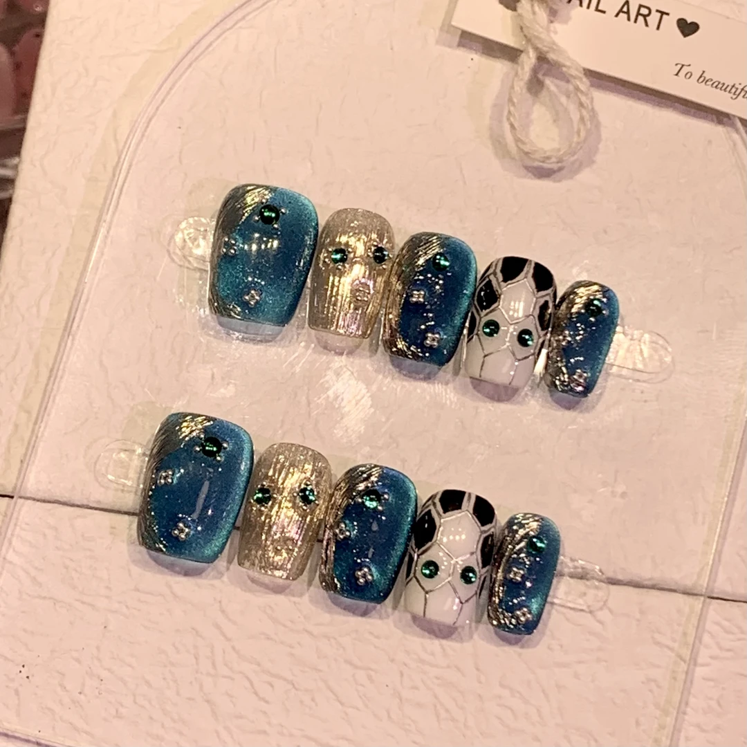 爱宝蛇纹纯手工穿戴甲冰透光疗甲贴钻爱心成品穿戴美甲网红