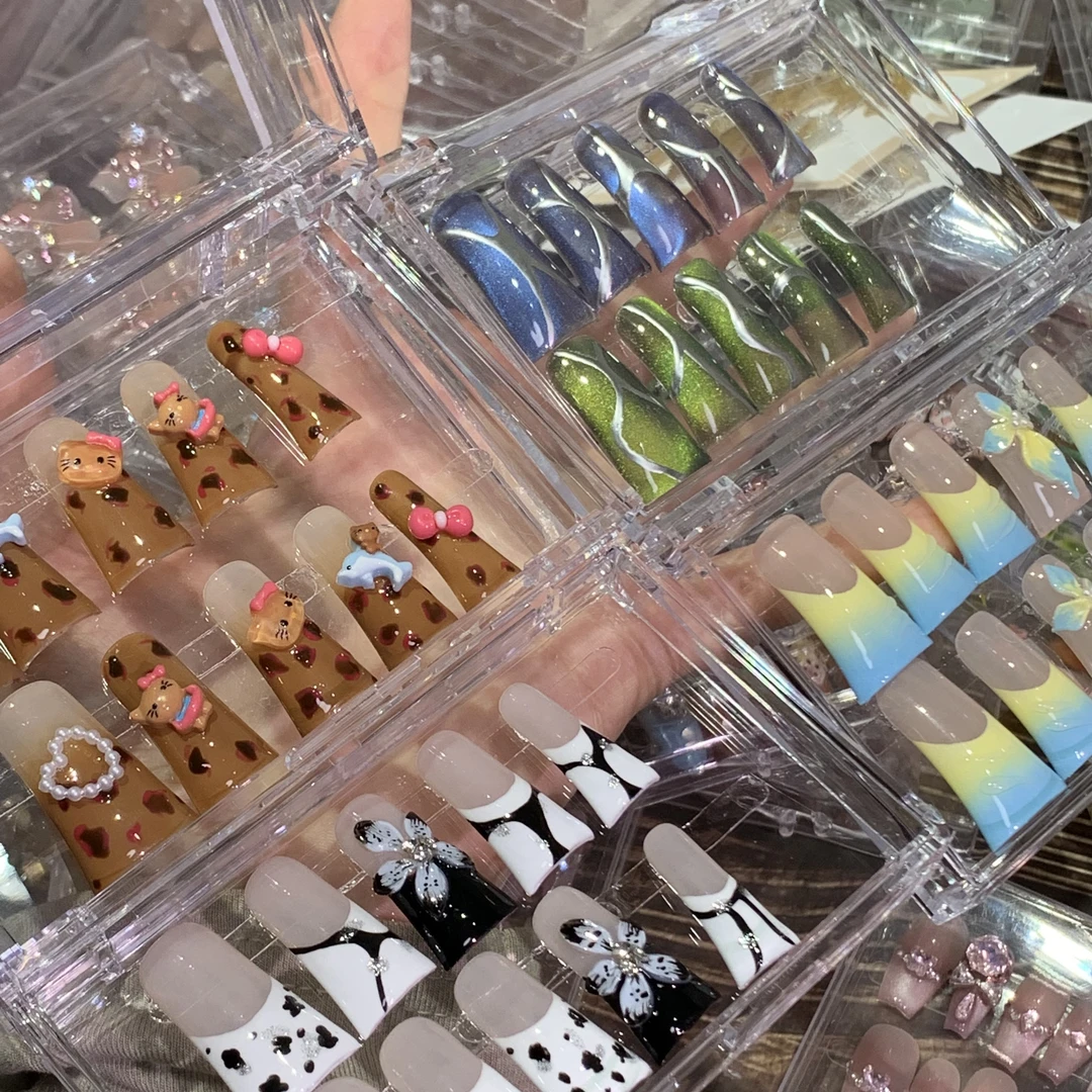 【 欧美鸭嘴】！偏大一码！ 纯手工穿戴甲冰透光疗甲贴钻爱心编号