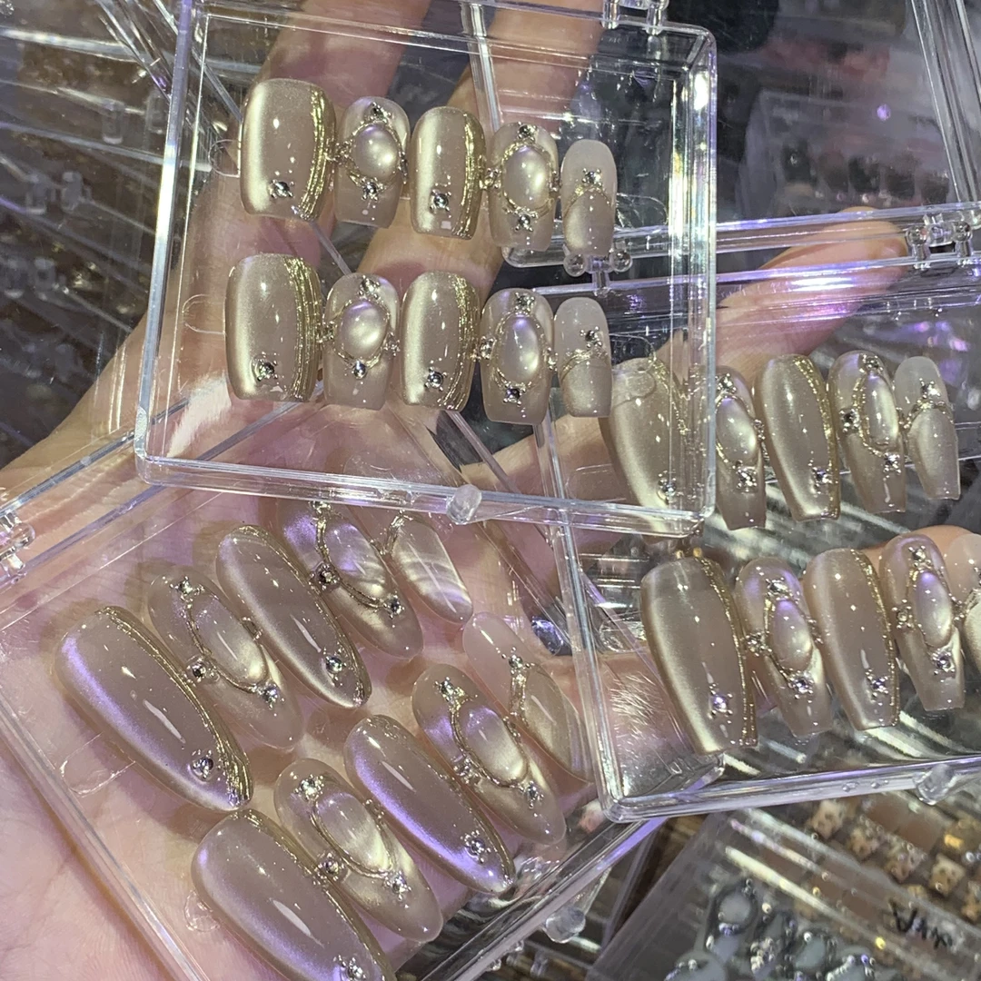 【 拉提珠子】 纯手工穿戴甲冰透光疗甲贴钻爱心编号